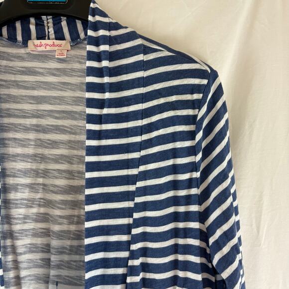 Fresh Produce Weekender Open Front Striped Nautical Blue White Large - Picture 3 of 7
